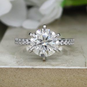 3Ct Moissanite Ring 6 Prong Solitaire Ring
